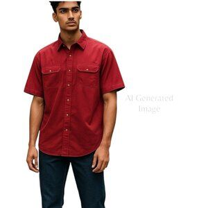 Wrangler Premium Quality Burgundy Red Front Button Short Sleeves Shirt Sx 2XL